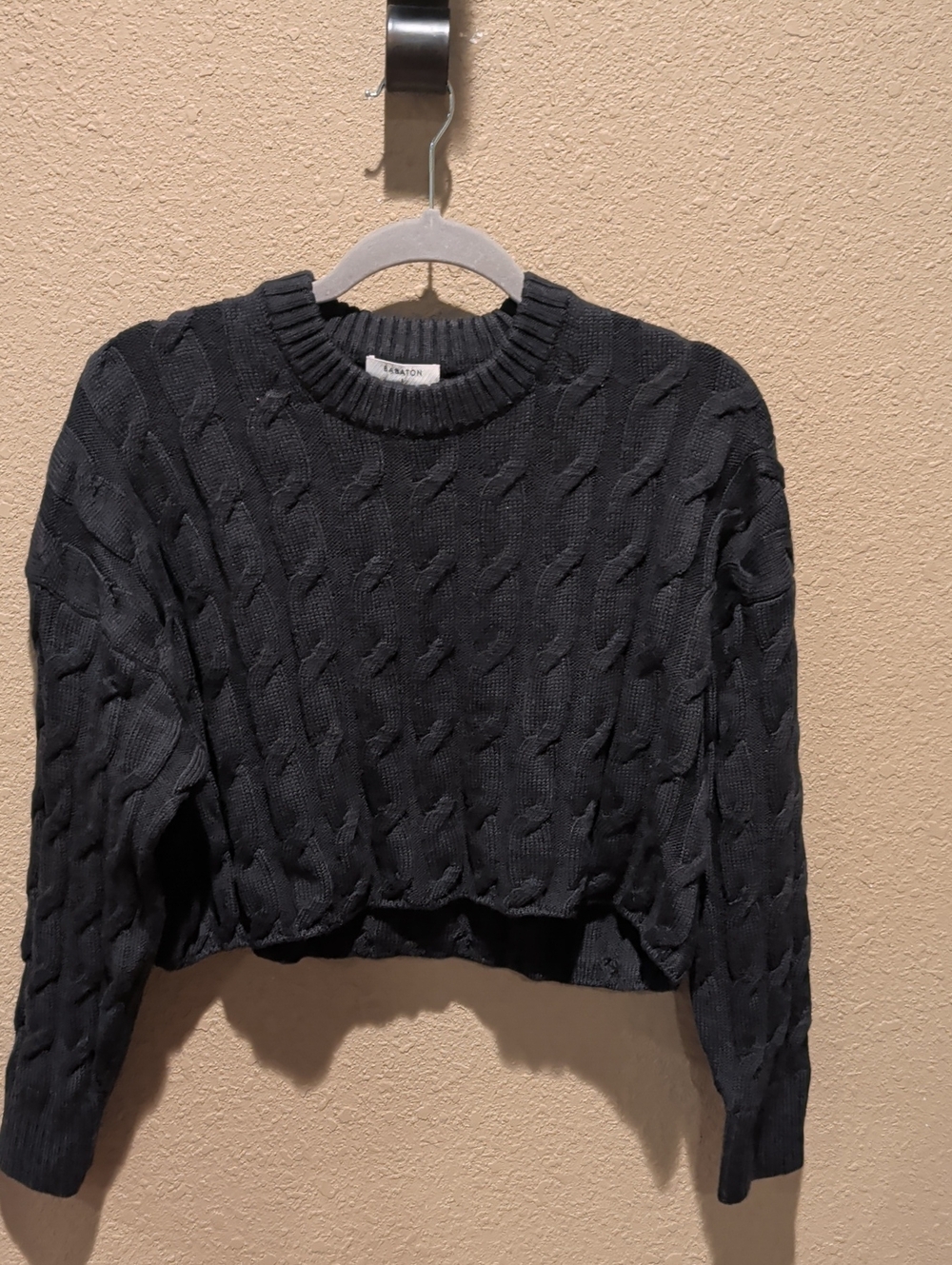 Babaton Cropped Cable-Knit Crew Sweater - Charcoal